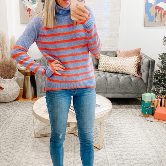 J. Crew Tipped Turtleneck Sweater in Striped Supersoft Yarn Size Small - Picture 2 of 6